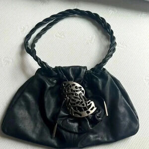 RENATO ANGI Venezia Black Genuine Leather Shoulder Bag Hobo